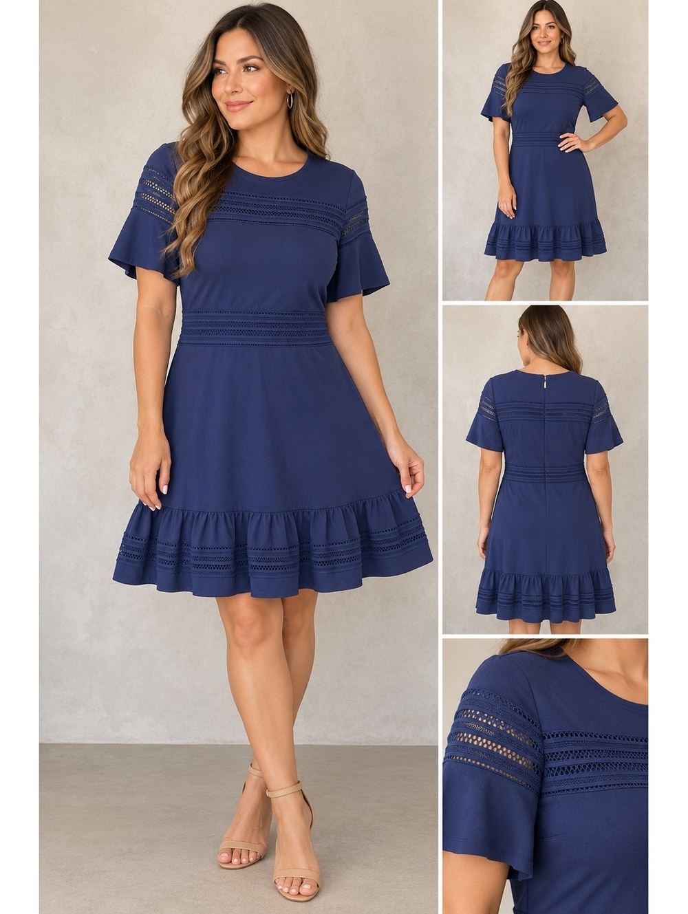 Michael Michael Kors Navy Blue Lace Trim Short Sleeve Dress Women’s Size L